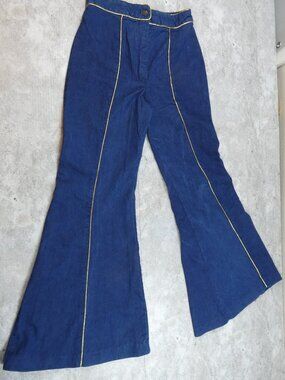 Vintage Fredricks Jeans Blue Gold Trim 70s Super Bell Bottoms